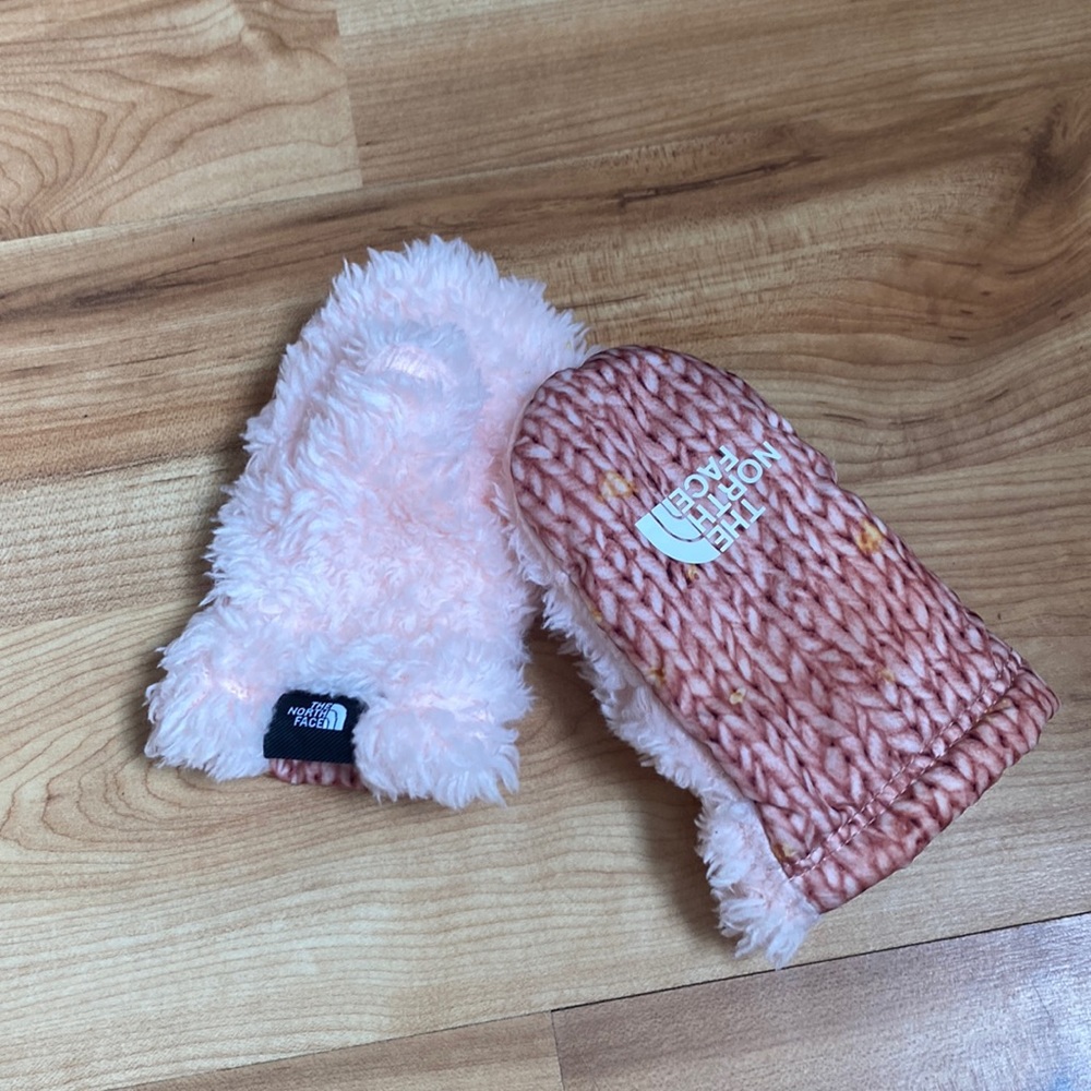 Pink North Face infant/ toddle mittens